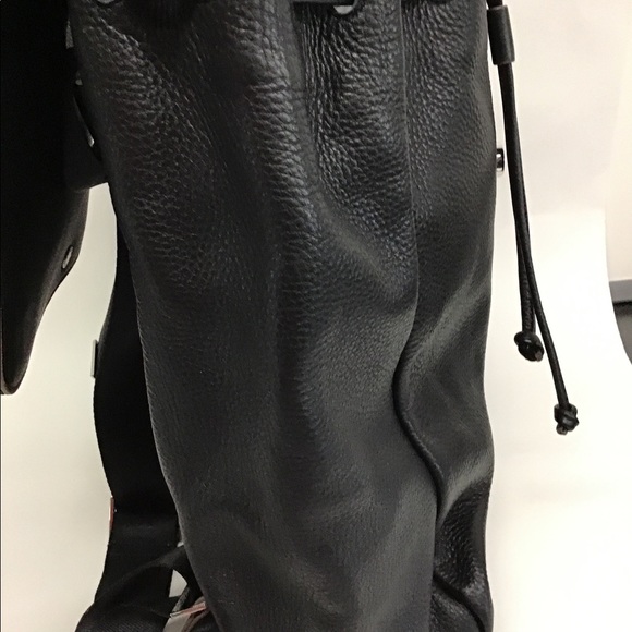 Isaac Mizrahi Black Leather Drawstring Backpack-NWOT - Picture 6 of 14